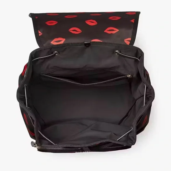"SOLD" - Kate Spade Black and Red Lip Print Backpack - Picture 4 of 6